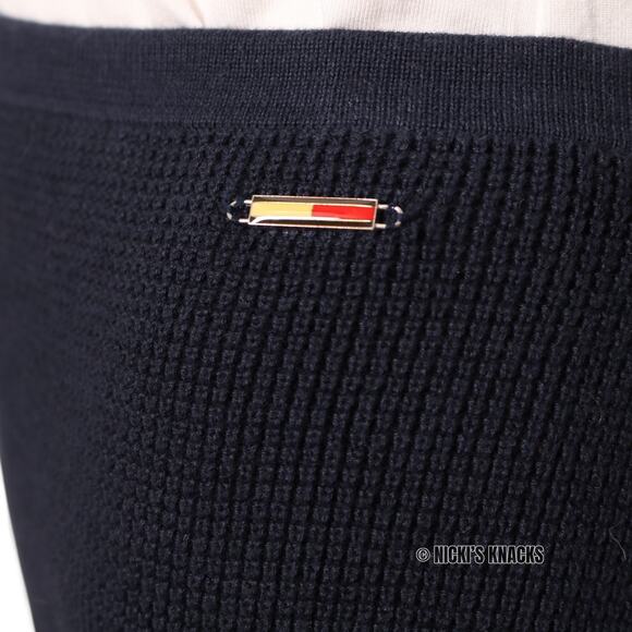 Tommy Hilfiger Navy Waffle Knit Pencil Skirt Y2K Pull On Cotton Retro Size L - Picture 4 of 10